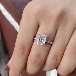 Elegant Fashion <b>Jewelry</b> Wholesale 10K Gold <b>Emerald</b> Hidden Halo Lab-Grown Diamond Wedding Ring <b>Set</b> for Women - Product Image 6