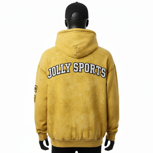 Sudadera con capucha de algodón de primera calidad, 330 GSM, en color amarillo mostaza, con textura suave y bordado, Basics Hoodie - Product Image 2