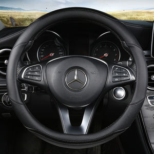 غطاء عجلة قيادة السيارة الكلاسيكي بتصميم عالمي قابل للتخصيص مقاس 38 سم من الجلد الصناعي وألياف الكربون بشكل دائري وحرف D - Product Image 5