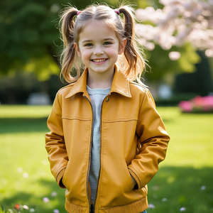 Chaqueta de cuero recortada para motocicleta de alta calidad para niñas a prueba de viento | Chaquetas de cuero de motorista para exteriores para niños y niñas - Product Image 2