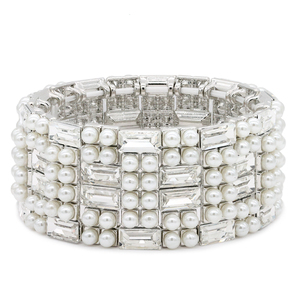 Bracciali e braccialetti eleganti con perle placcati oro di colore bianco - Product Image 1