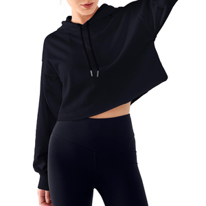 Sudadera con capucha recortada Premium de moda para mujer con mangas largas, dobladillo clásico y diseño de Jersey acogedor para ropa informal - Product Image 3