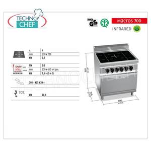 Cocina Eléctrica de 4 Zonas con Infrarrojos en Horno GN 2/1, Kw.20.3 - Product Image 2