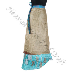 Vintage Seda Mágica 36 "Longitud Reversible Sarong Pareo Wrap Falda Tubo Vestido Fiesta Wrap Around Indian Silk Sari Reciclado - Product Image 2