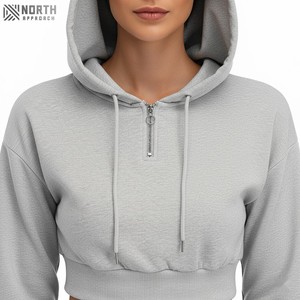 Nueva llegada de algodón polar moda logotipo personalizado pulóver Crop Top Color sólido Sudadera con capucha para niñas sudaderas con capucha reversibles Hombre - Product Image 4