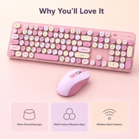Ensemble clavier et souris sans fil USB rétro haut de gamme, touches rondes silencieuses, ultra-minces et ergonomiques, pour femmes, filles et enfants