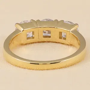 Bague de fiançailles à trois pierres en diamant rond de culture en argent sterling/platine/or, clarté VS1, couleur F - Product Image 6