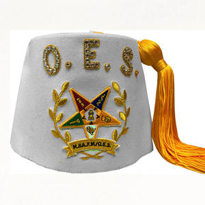 Chapeau personnalisé de la franc-maçonnerie Shriner OES, blanc pur, avec emblème OES brodé à la main, pompon jaune, décoré de strass - Product Image 5