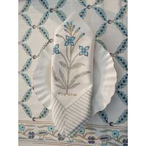 Jannat respetuoso con el medio ambiente Handblock estampado de lona de algodón mantel ajustado azul/gris 6/8 plazas para hoteles sala de estar comedor - Product Image 6