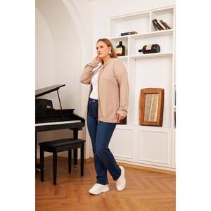 Cardigan à capuche zippé en mélange modal pour femme grande taille RMG, sweat-shirt respirant à manches longues en vison - Product Image 4