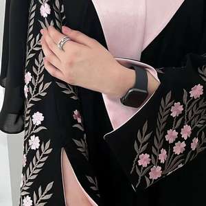 Robe Abaya musulmane de luxe de style Dubaï à manches longues, anti-rides, pour adultes, en tissu de soie premium fait main, ornée de cristaux, élégante et modeste - Product Image 3