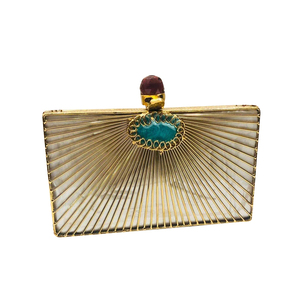 Radiant Opulent Beauty Handcrafted Brass Evening Clutch <b>Bag</b> Timeless Sophistication with MOP <b>Pearl</b> Wood Metal Crystal Stones - Product Image 1