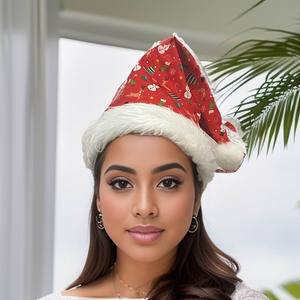 قبعة حفلات من الصانع الأصلي، دافئة ومريحة بحواف من الفرو الصناعي، غطاء رأس موسمي، قبعة سانتا كلوز بطباعة عيد الميلاد - Product Image 3