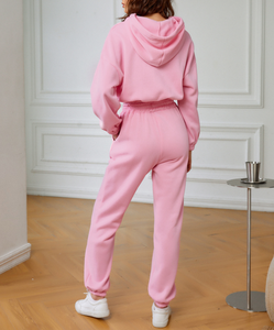 Trajes de chándal de mujer mezclados de algodón transpirable de alta calidad para una vida activa con conjuntos de chándal de ajuste relajado Servicio OEM - Product Image 4