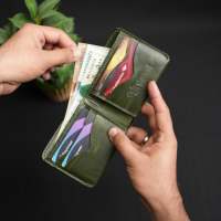 Dompet Lipat Kulit Chrome Tan Premium Buatan Tangan Pendek Tahan Lama Klasik dengan Penutup Kancing Jepret Multi-Fungsi Unisex