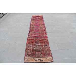 Alfombra Turca, Alfombra Vintage de 2.3x11.3 pies, Alfombra Herki Roja y Azul Degradada - Product Image 1