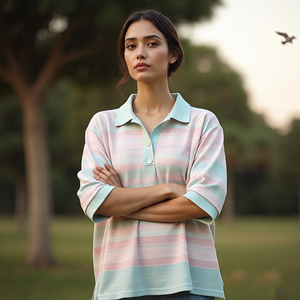 Polos de línea de rayas personalizados Ropa deportiva para mujer Correr Manga larga Turn Down Collar Impreso Polos Señoras - Product Image 2