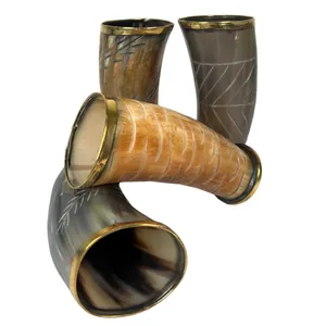 Cuerno vikingo para beber de la mejor calidad, recipiente de vidrio hecho a mano, cuerno Natural, vaso de chupito, borde dorado tallado, Navidad decorativa - Product Image 2