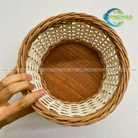 Panier de rangement pour pain en rotin tissé à la main panier en osier avec base en bois affichant, servant et stockant le pain