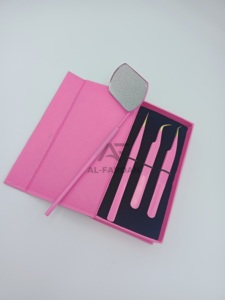 แหนบต่อขนตาสีชมพูสีทองด้ามเหล็กสแตนเลสแบบแยกมือทดสอบด้วยมือแหนบกระจกปรับแต่งได้ - Product Image 2