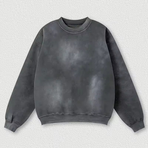 Sudadera de cuello redondo nueva llegada logotipo personalizado liso en blanco lavado con ácido sudaderas de algodón de gran tamaño - Product Image 1