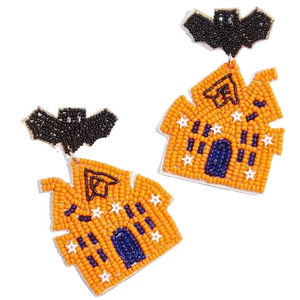 Handwork Jewelry Halloween Embroidery Seed Beads Bat House Dangle <b>Earring</b> With Latest Fancy Fashion <b>Top</b> Choice From India - Product Image 1