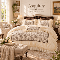 Parure de lit 3 pièces élégante et luxueuse à imprimé floral avec volants, pour lit Queen et King, 1 housse de couette et 2 taies d'oreiller, 200 fils/cm², commande d'essai personnalisée à faible MOQ