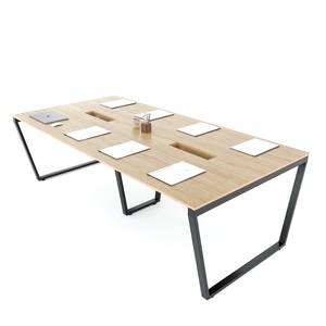 Contemporary Design 240x120cm Meeting <b>Table</b> Iron Trapeze Legs Melamine-Coated Plywood Oval Pattern for Hotels <b>Offices</b>-HBTC044 - Product Image 2