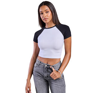 Tops cortos de alta calidad para mujer, camisetas de gimnasio de algodón 100%, camiseta de entrenamiento de Spandex suave con logotipo personalizado fresco transpirable para correr - Product Image 1