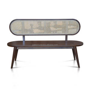 ม้านั่งไม้สักสีน้ำตาลเข้มพร้อมที่พักด้านหลังของตกแต่งบ้านสไตล์อาร์ตเดคโค - Product Image 2