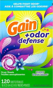 Feuilles assainissantes pour sèche-linge Gain Plus Odor Defense, parfum Super Fresh Blast, 120 unités, aide à lutter contre l'électricité statique et les odeurs, feuilles pour le linge - Product Image 6