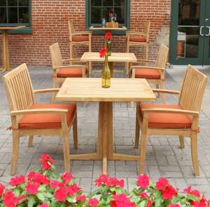 Table bistrot en teck pour extérieur et 2 chaises empilables - Product Image 4