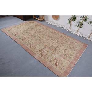 Classique Beige Brun Floral Vintage Turc Laine Tapis À La Main 5X8.7 ft Rectangle Patchwork Conception Latex Support-pour Chevet - Product Image 3