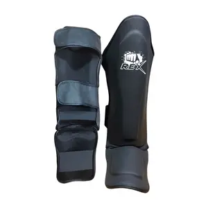 Wholesale Boxing MMA Shin Pads Muay Thai Soccer Shin Guards PU Leather Matt Black Custom Logo Shinguards Body Protecting Gear