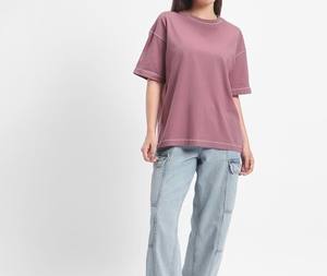 Camisetas cortas para mujer, medias mangas con diseño de cuello redondo, camisetas de verano hechas de algodón de Color sólido, cuello redondo, manga corta - Product Image 1