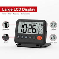 Thermomètre numérique d'intérieur avec réveil, grand écran LCD, moniteur de température ambiante avec date, rétroéclairage, horloge de bureau pliable