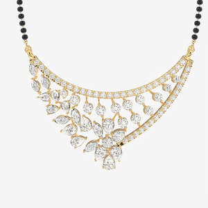 Women's 18K Gold Mangalsutra <b>Necklace</b> with Flower Shape 1.54 Carat Moissanite Rhodium Plated Wedding Occasion - Product Image 1