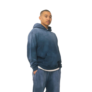 Sudadera con capucha lavada ácida para hombre de fabricante Vintage 100% algodón polar francés sólido invierno Boxy Streetwear estampado desgastado holgado con capucha - Product Image 1