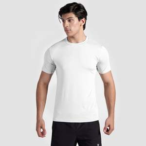 Cross Run Slim Fit 100% Polyester Knitted Exercise <b>Tee</b> in <b>White</b> Custom Label Lightweight Screen Printed with Solid Pattern - Product Image 2