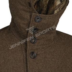 Bán buôn người đàn ông săn bắn Áo khoác trùm đầu vỏ 100% len cộng với kích thước mùa đông chần nút đóng cửa phía trước đa túi 100% lông - Product Image 3