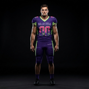 Custom Purple American Football Jersey Neon Green Trim <b>Padded</b> <b>Pants</b> Team Uniform Number 00 Performance Sportswear OEM Wholesale - Product Image 3