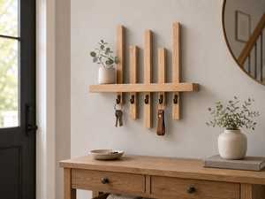 Khadim Handicrafts Wood Wall Mounted Modern Waterproof Non-Folding Single Tier Multifunction Baking Paint Hook <b>Rack</b> Living Room - Product Image 5
