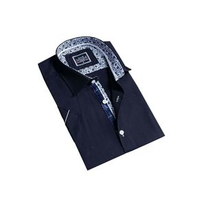 Navy <b>Blue</b> Floral Patterned Slim Fit Short Sleeve Men's Shirt - Product Image 1