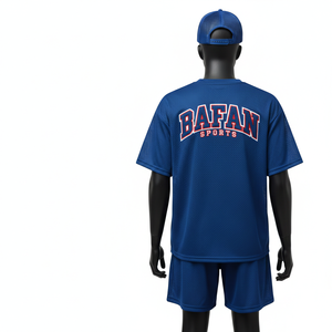 High Quality Polyester Mesh Men Shorts Set GSM Lightweight Navy Blue Training Outfit With Custom <b>Heat</b> Transfer Logo men's sets - Product Image 2