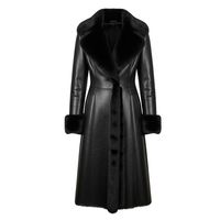 Manteau long de luxe en cuir véritable pour femme, fait main, noir, vêtement d'extérieur d'hiver, écologique, respirant, séchage rapide, coupe ajustée, broderie
