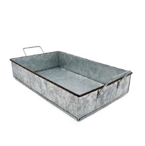 Plateau de service en métal galvanisé avec poignées Organisateur de rangement rectangulaire industriel rustique avec poignées en fer - Product Image 1