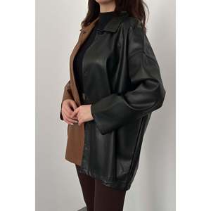 Black Trimmed Snap-Button Leather <b>Shirt</b> - Black - Product Image 4