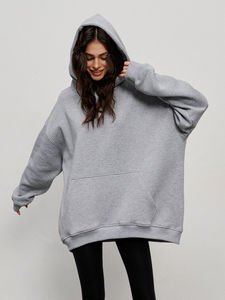 100% coton matériel sweat à capuche surdimensionné pour les femmes poche avant manches longues vêtements d'hiver pull à capuche impression de Logo personnalisé - Product Image 4