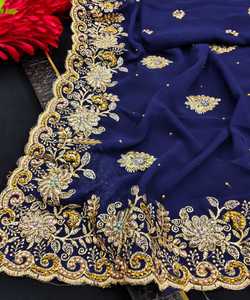 Nuevo aspecto rico ropa de boda Vichitra seda bordado trabajo Saree mujeres indias usan Sari barato precio bajo venta al por mayor Surat Alphanumero - Product Image 4