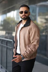 Vêtements d'extérieur décontractés à manches longues zippés kaki d'hiver pour hommes veste Streetwear à col en velours côtelé avec décoration à boutons tissu chaud - Product Image 2